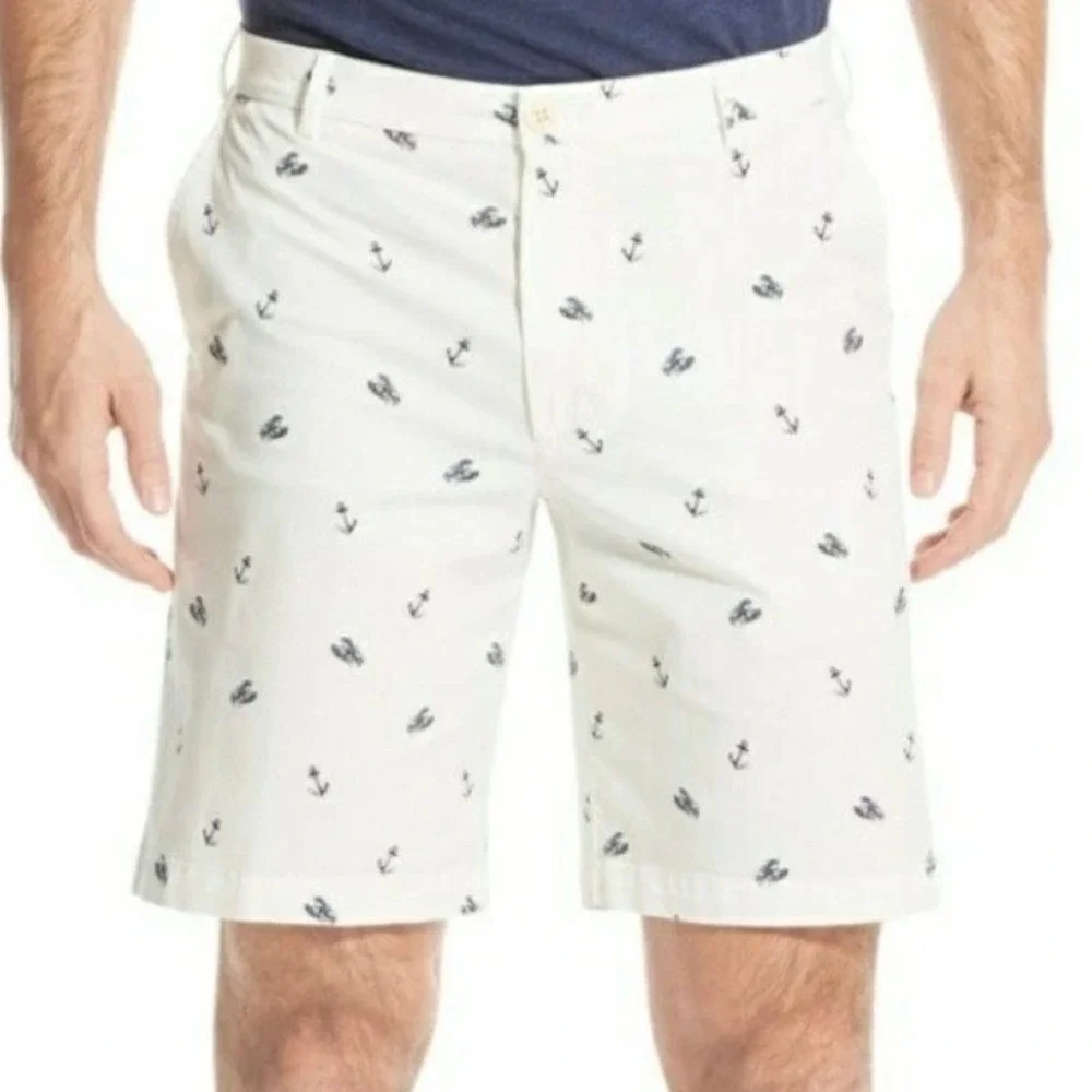IZOD Saltwater Stretch Shorts Mens 38 White Whale Anchor Nautical Preppy Chino